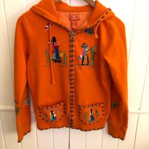 Lucky Brand orange embroidered hoodie sweatshirt